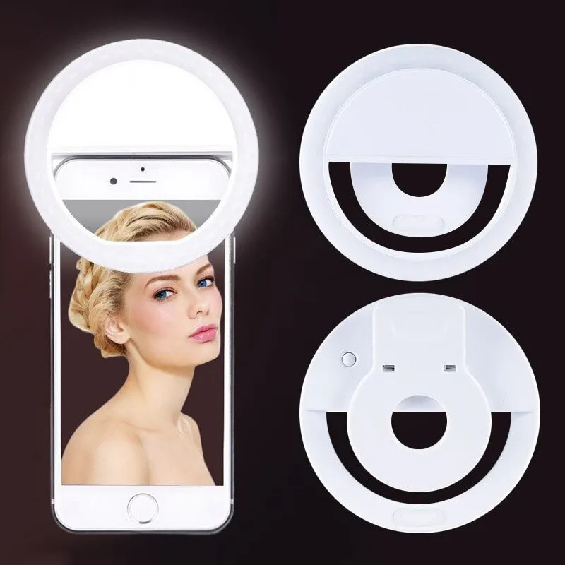 Photography Lighting Description - ไฟวงแหวน LED แบบชาร์จไฟได้พร้อมคลิปหนีบโทรศัพท์ไฟถ่ายวิดีโอแหวนสำหรับ iPhone Samsung Xiaomi